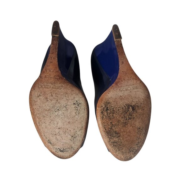 Jimmy Choo Womens Peep Toe Wedge Sandal Blue 39.5 QuietLuxury Old Money Minimali - Picture 12 of 15